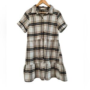 Madison + Hudson Dress Plaid Flannel Shirt Button Front Ruffle sz Large